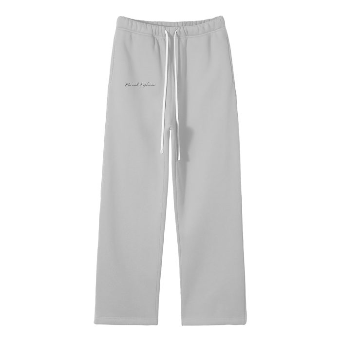 Fleece Straight Pants - Flower gray